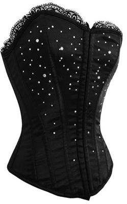 Black Boned Overbust Corset with Diamond Details and Zip Front